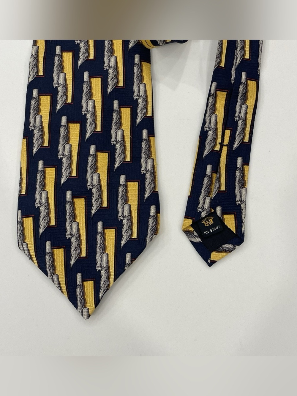 Countess Mara 1938 Silk Tie Navy Gold Geometric Novelty USA